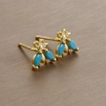 Macro shot of S925 sterling silver stamp on gold-plated bee earring with blue gemstones - Gold Plated Blue Zirconia