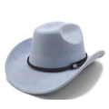 Close-up of light blue faux suede cowboy hat featuring a braided brown band with metal hardware - M(56-58cm) / Light Blue (Suede)