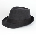 Classic dark grey linen fedora hat with black ribbon band for outdoor sun protection - Adjustable / Black