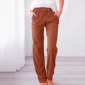 Rust red cotton linen wide leg trousers with drawstring elastic waist for casual wear - S / Orange Red
