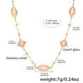 Collier doré en acier inoxydable avec pendentifs en verre tchèque rose et ronds - Pierre en Verre Rose Dorée (TXP285)