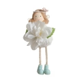 Bambola pasquale carina con capelli marroni, fascia di perle e fiore bianco in scarpe blu - Ragazza Fiore Bianco