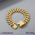 Golden 20mm Cuban bone chain bracelet in titanium steel, 220mm length, 105g weight - 20cm / Polished Gold