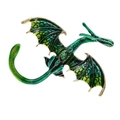 Vintage green enamel dragon brooch with emerald crystals and golden metallic edges - Flying Dragon Green
