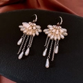 Boucles d'oreilles bohèmes dorées avec cristaux en éventail et crochets zircon - Crochet Argent Cristal Rouge