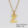 Collier en acier inoxydable plaqué or 18 carats avec pendentif lettre Z et zircons - Lettre Z