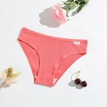 Coral cotton ribbed panties for women with low waist and breathable double-layer crotch - Pink Red