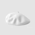 Elegant white wool beret hat in a classic minimalist style for women fashion - M (56-58cm) / White