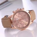 Women's Geneva quartz watch with rose gold case and beige leather strap - Khaki