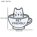 White enamel cartoon cat in cup brooch badge, 27x30mm size and 4g weight detail - White Cat Coffee Cup Pet Friendly
