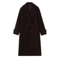 Deep burgundy double-breasted wool coat with classic lapels in a long relaxed fit style - XS / Burgundy