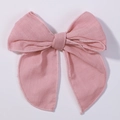Pink linen hair bow clip for girls featuring natural texture and stitched edges - Pink (2832-23)