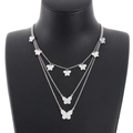 Collier multicouche en acier inoxydable argenté avec pendentif papillon en strass - Argenté