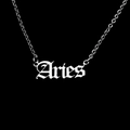 Gothic Aries zodiac pendant detail on a polished stainless steel curb chain necklace - Aries-Silver