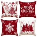 Set of 4 Christmas pillow covers with reindeer and tree prints in red and white - 18x18 Inch / Red and White Christmas Set / Set of 4