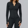 Ensemble veste de sport gris anthracite pour femme avec passe-pouces et legging gainant - S / Noir