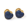 Golden heart-shaped hoop earrings with micro-paved blue zircon gemstones for women - Heart / Gold Blue Zirconia