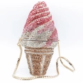 Detail van roze en gouden strass-steentjes op een ijsjevormige avondclutch - Roze Multi