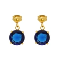 Gold geometric stainless steel stud earrings with round dark blue zircon stones - Round-Blue