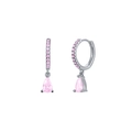 Elegant S925 sterling silver hoop earrings with teardrop pink zircon stone - Teardrop Pink Zirconia