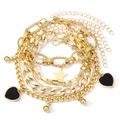 Vintage multi-layer gold bracelet set with star and black heart charms on white background - Style 1-Gold 5Pcs Heart Star
