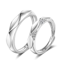 S925 sterling silver couple ring set with geometric wave patterns and small diamonds - Ql012 / Male Style