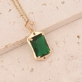 Elegant gold necklace with emerald-cut green zircon pendant on beige stone base - Rectangular Emerald Green Necklace with Rhombus Clasp (8#)