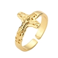 Anillo de cruz ajustable chapado en oro para mujer con diseño calado y detalles de circonita - Ce00771dx / Abierto Ajustable
