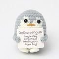 Handmade crochet positive penguin doll with encouraging message card for desk decor - Grey Penguin