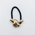 Fashionable black elastic hair tie with polished gold metal knot accessory charm - Glossy Twisted Design Hair Tie 63
