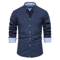 Slim fit navy long sleeve shirt for men with light blue collar and cuff accents - Navy Blue