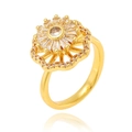 Luxurious gold spinning ring with sunburst flower design and clear crystal stones - Adjustable Open / Sun Flower Style (J1501-A)