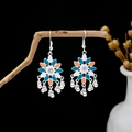 Bohemian silver drop earrings with colorful floral enamel and dangling bells - Multi Color Patchwork Flower Bell(E5982)