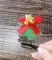 Sparkly green Christmas tree hair clip with red ribbon bow and tiny golden bells - 02# Bell Christmas Tree Spring Hair Clip