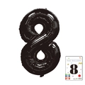 Glossy black number 8 foil balloon with metallic finish for birthday party decoration - 40-inch Black 8-piece Cardboard Box