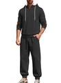 Men's two-piece tracksuit in dark gray with diamond texture and orange elbow patches - S / Black