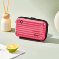Pink suitcase-style mini shoulder bag with hard shell finish and black zipper - Makeup Storage Bag / 7" / Rose Red