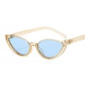Cat eye sunglasses with transparent yellow frame and light blue lenses in model 5843 - Cat Eye / Champagne Frame Blue Lens