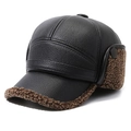 Berretto da baseball invernale in finta pelle con paraorecchie in pile marrone - Nero Con Pelliccia Caffè