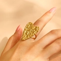 Retro gold heart ring with hammered texture finish for a vintage minimalist look - Long Heart Style (A-941) / Gold