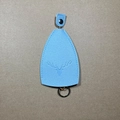 Blue leather key case featuring embossed deer head and secure metal snap fastener - Light Blue Embossed