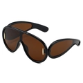 Oversized black frame sunglasses with brown translucent lenses and gold metal accents - Black Frame Tea Lens