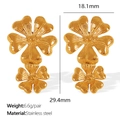 18K gold plated stainless steel four-leaf flower earrings with pearl and golden petals - Gold Earrings (EH776G)