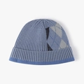 Berretto invernale da donna in maglia con motivo argyle blu e design color block alla moda - Blu grigio