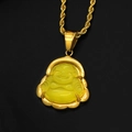 Gold-plated stainless steel necklace with Laughing Buddha cat's eye stone pendant - Yellow