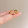 Adjustable gold butterfly ring with sparkling champagne cubic zirconia stones - Wave Zircon