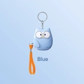 Blue owl personal security alarm keychain with a bright orange braided lanyard - English Packaging / Owl / Blue
