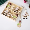 Christmas wooden angel ornaments set with painted Santa and snowmen in a storage box - Santa Claus & Snowman Set / Set of 12