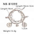 Double-layered stainless steel Pisces zodiac bracelet with silver-tone curb chain link - Pisces Style (NB-B1099-SY)