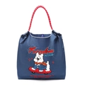 Bolso tote de nailon azul oscuro con bordado de perro y asas de cuerda trenzada roja - Westie de Monopatín Azul